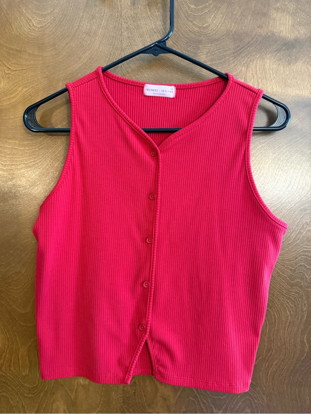 Button-Front Red Ribbed Tank
